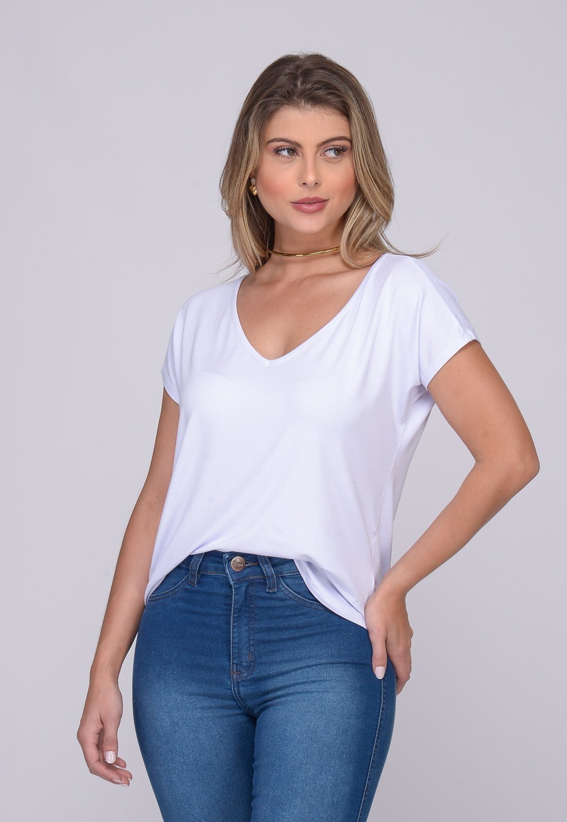 Vista 3 Blusa C Decote V B’Bonnie Ioná B'Bonnie branco B'Bonnie branco