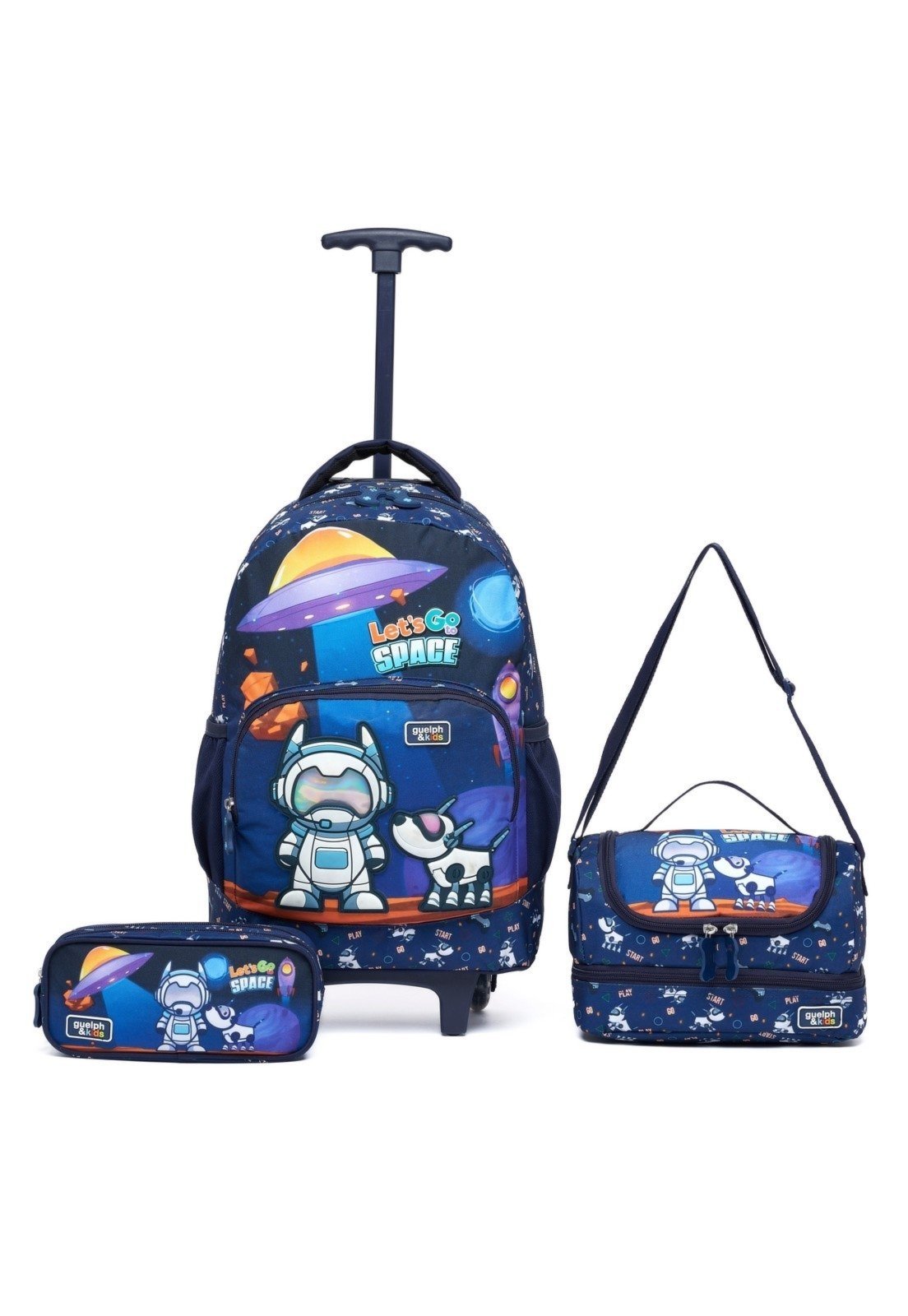 Infantil - Kit Mochila De Rodinhas Escolar Lancheira Estojo Astronauta