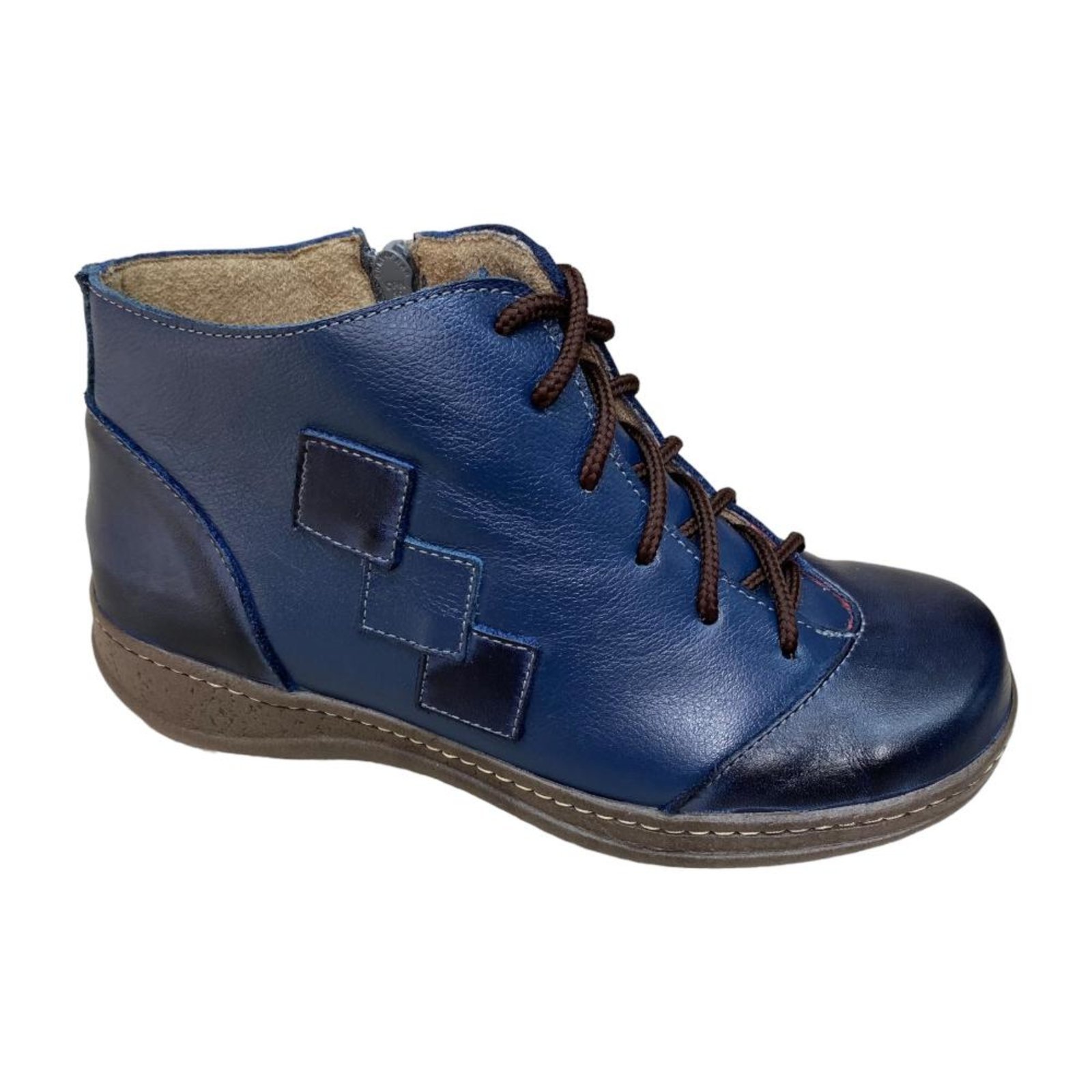 Bota de Amarrar De Couro Isttony Quadriculado 419 MARINHO