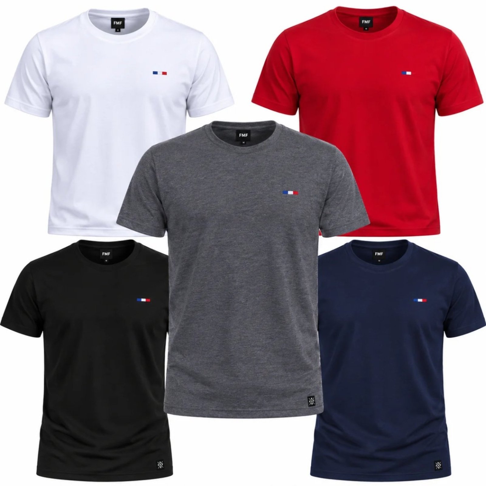 Kit 5 Camisetas Masculinas Básicas FMF Algodão Premium Manga Curta Colorido