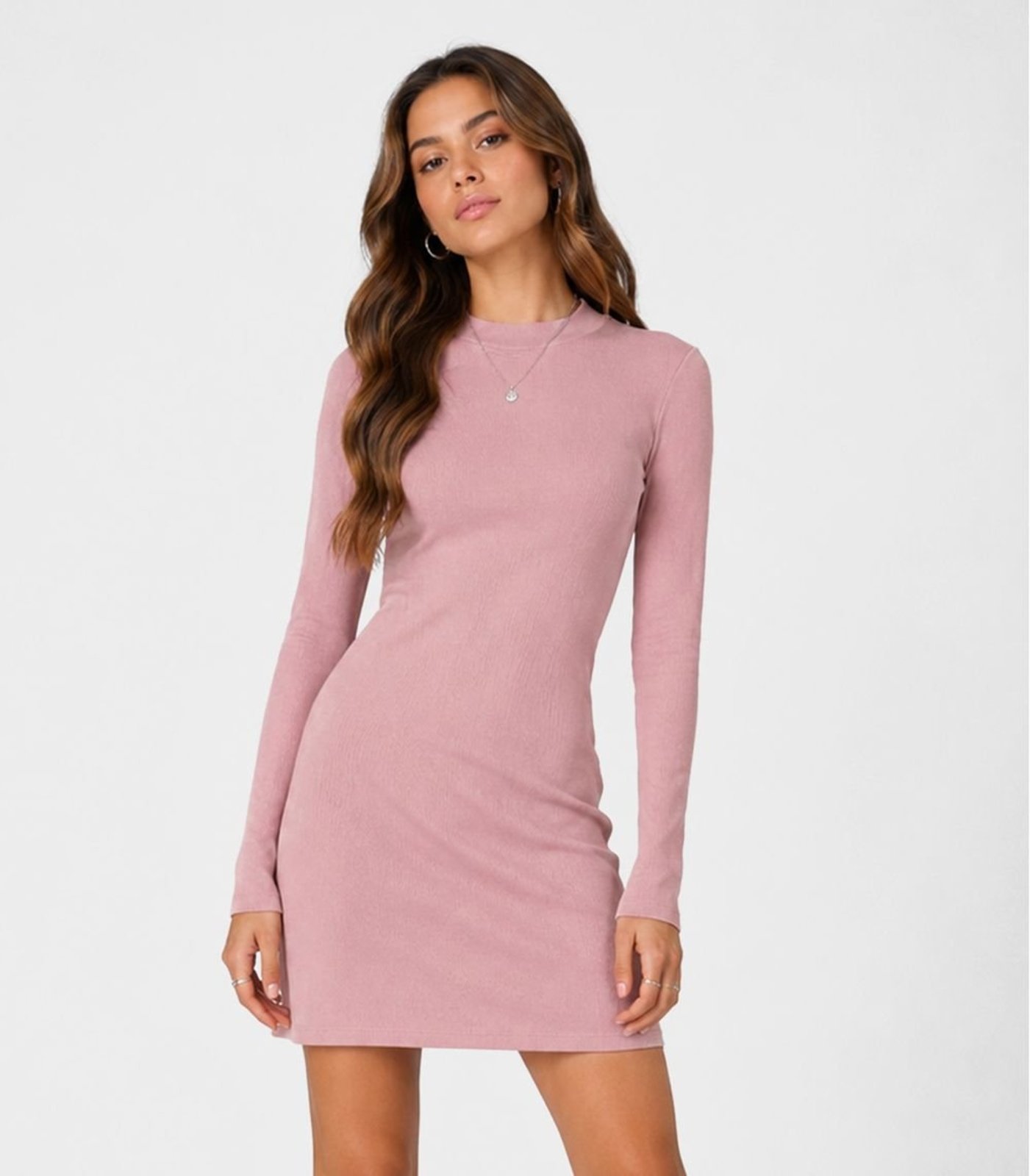 Infantil - Vestido Juvenil Midi Manga Longa Em Ribana Minty Rosa