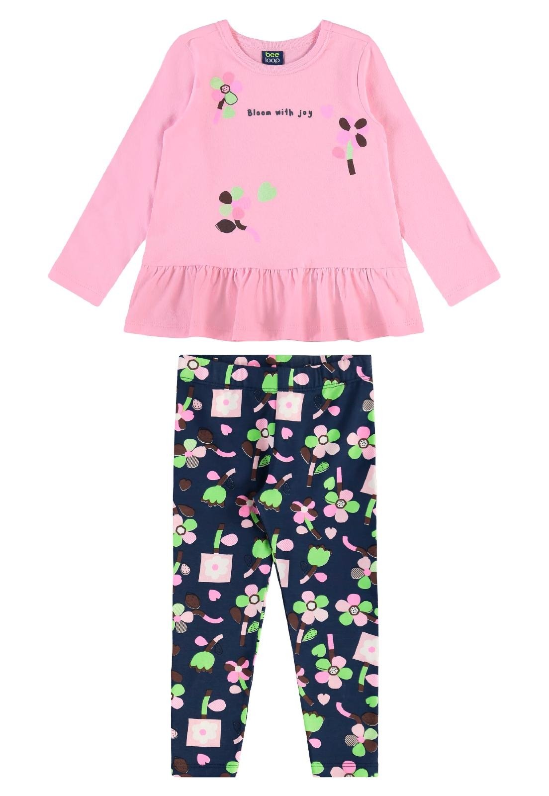 Infantil - Conjunto Blusa e Legging Floral Bee Loop Branco