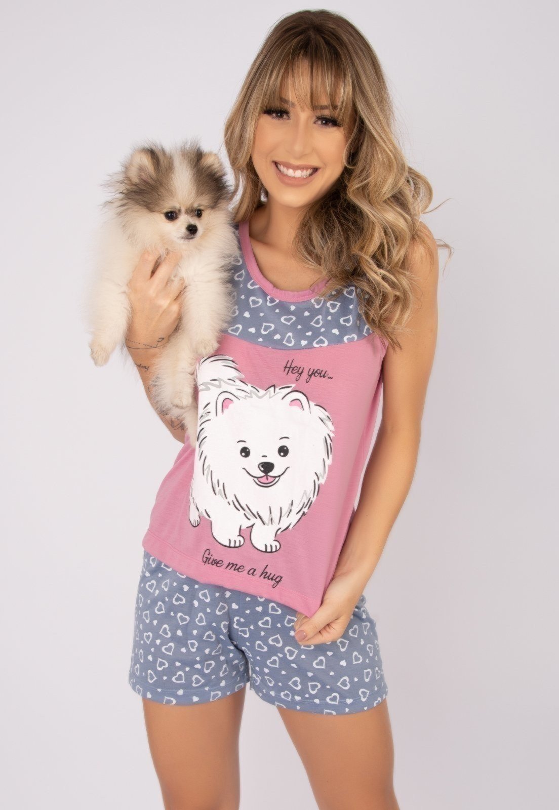 Baby Doll Regata WLS Modas Pijama Cachorro Rosa