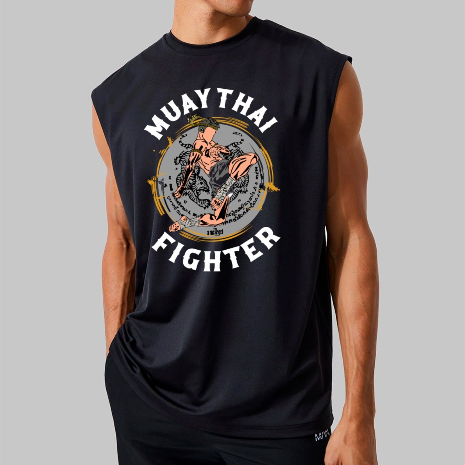 Camiseta Regata Machão Ousy Muay Thai Fighter Oversized Masculina Preto