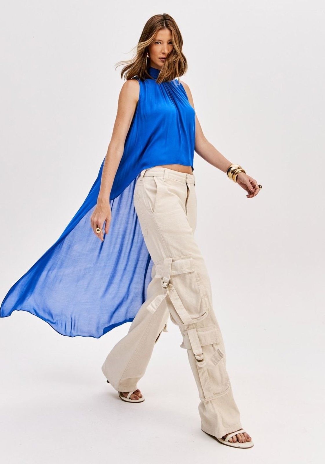 Vista 3 Blusa Alongada Fluida Chiffon Lança Perfume azul Lança Perfume azul