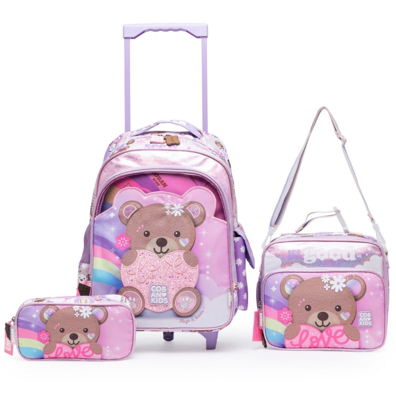 Infantil - Kit Escolar Menina Coban Mochila com Lancheira e Estojo Urso
