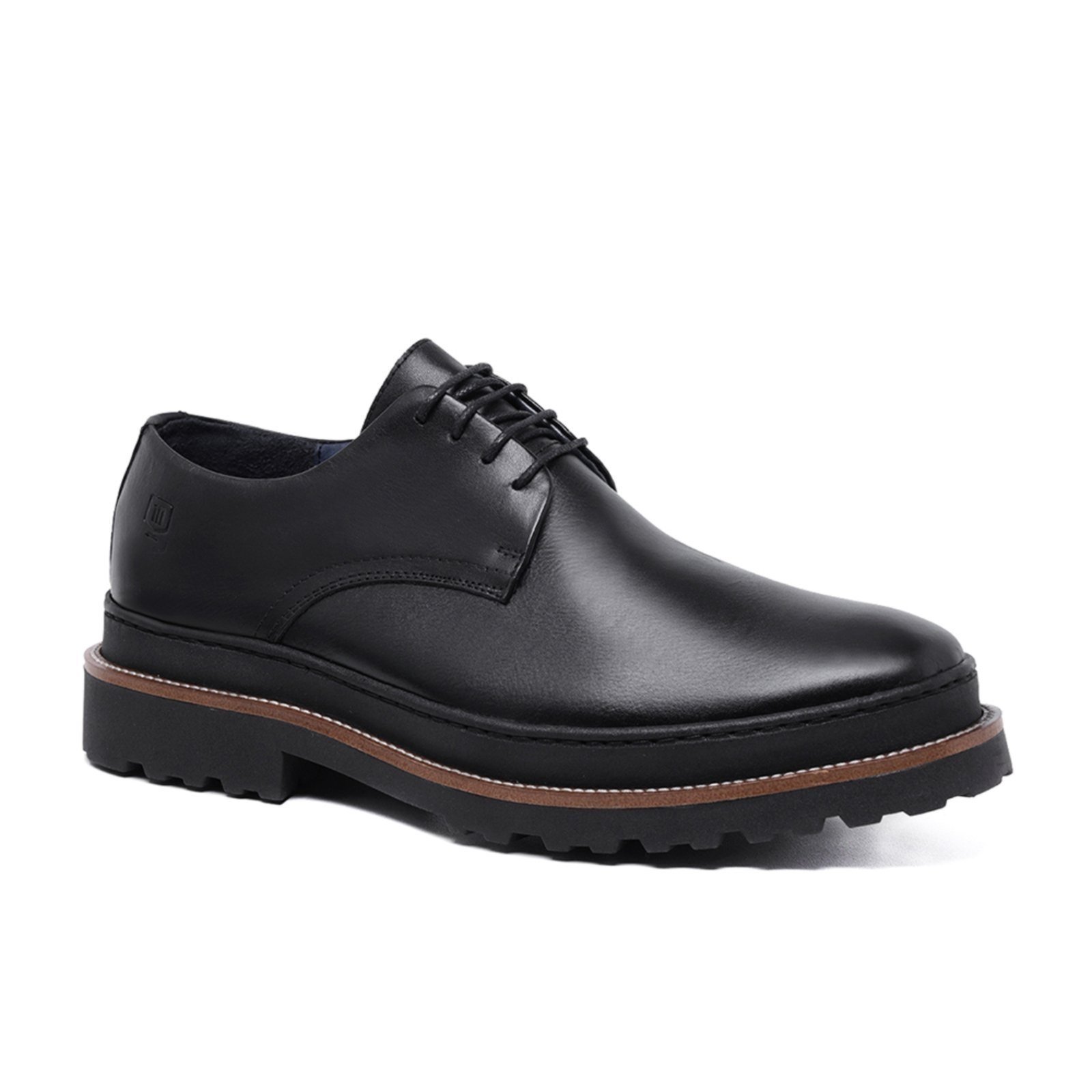 Sapato Derby Casual Masculino Malbork Couro Preto Sola Tratorada 2206P