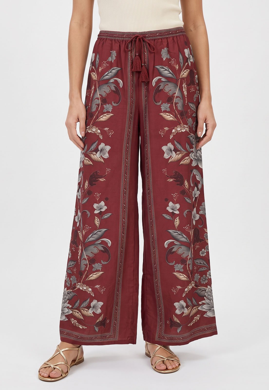 Calça Feminina FARM Estampa Floral Vermelha