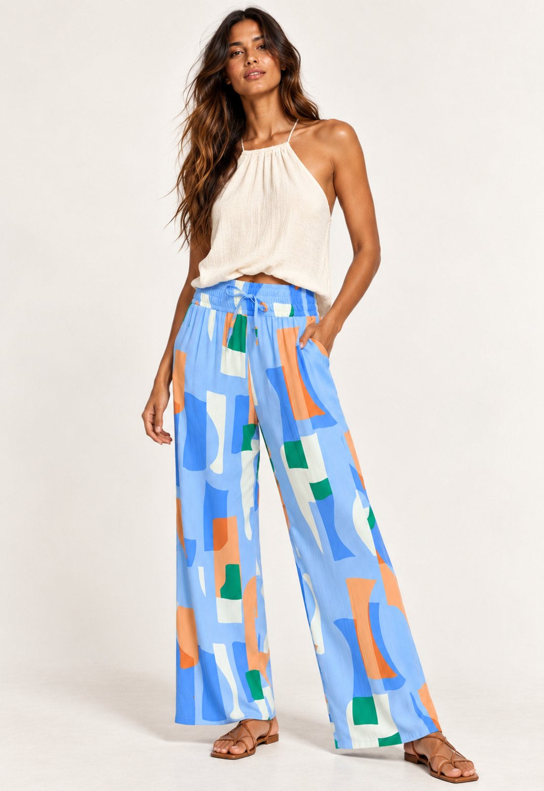 Calça CabanaFree Pantalona Elastic Estampa Blue Organic