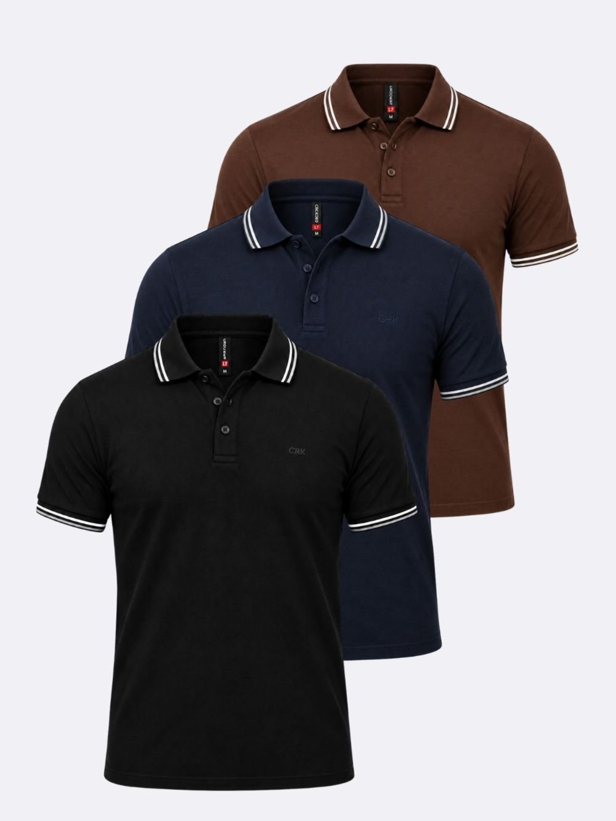 Kit 3 Camisas Polo Masculina Básica Crocker Preta, Marinho e Areia - 50727