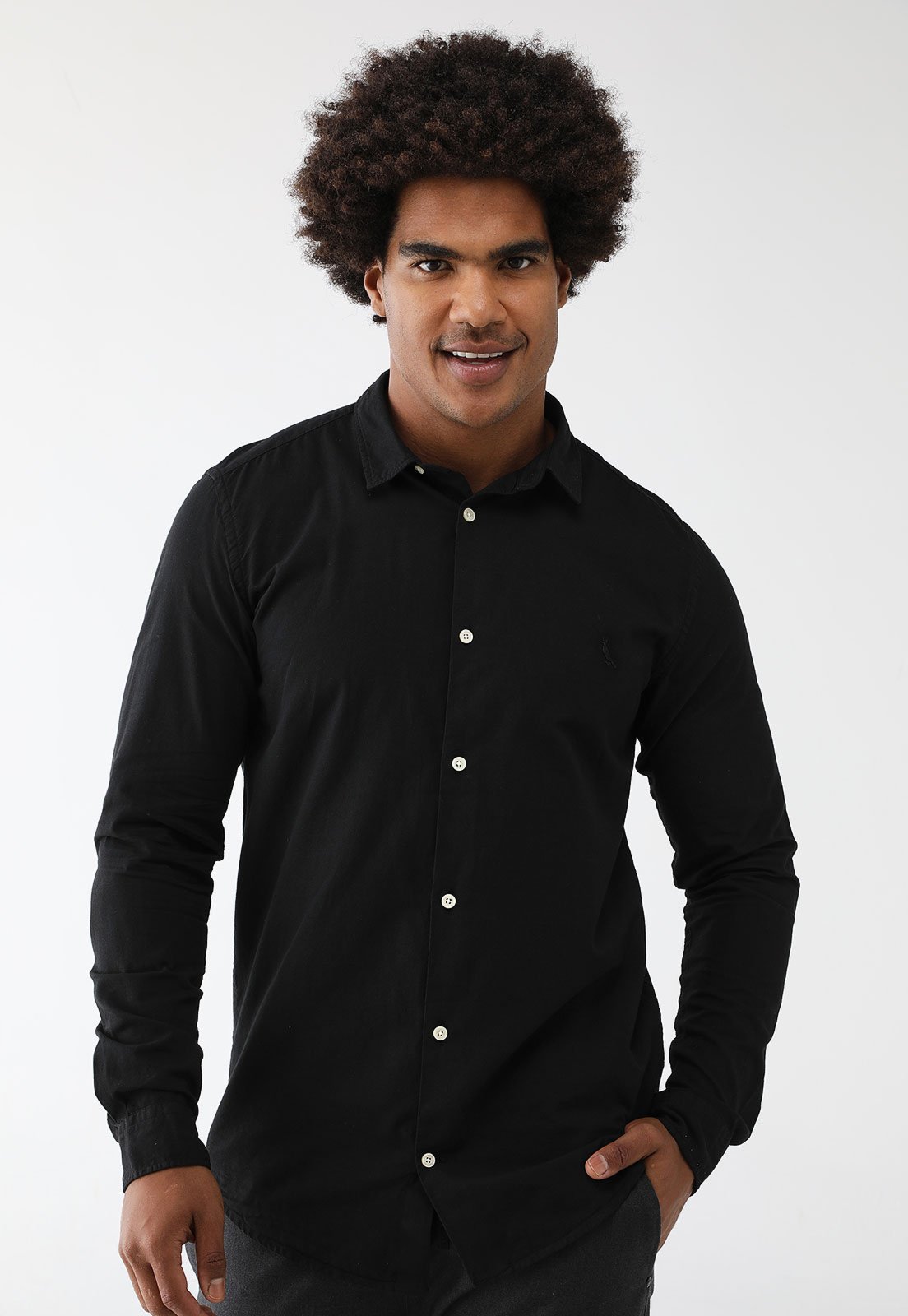 Camisa Social Reserva Reta Logo Bordado Preta