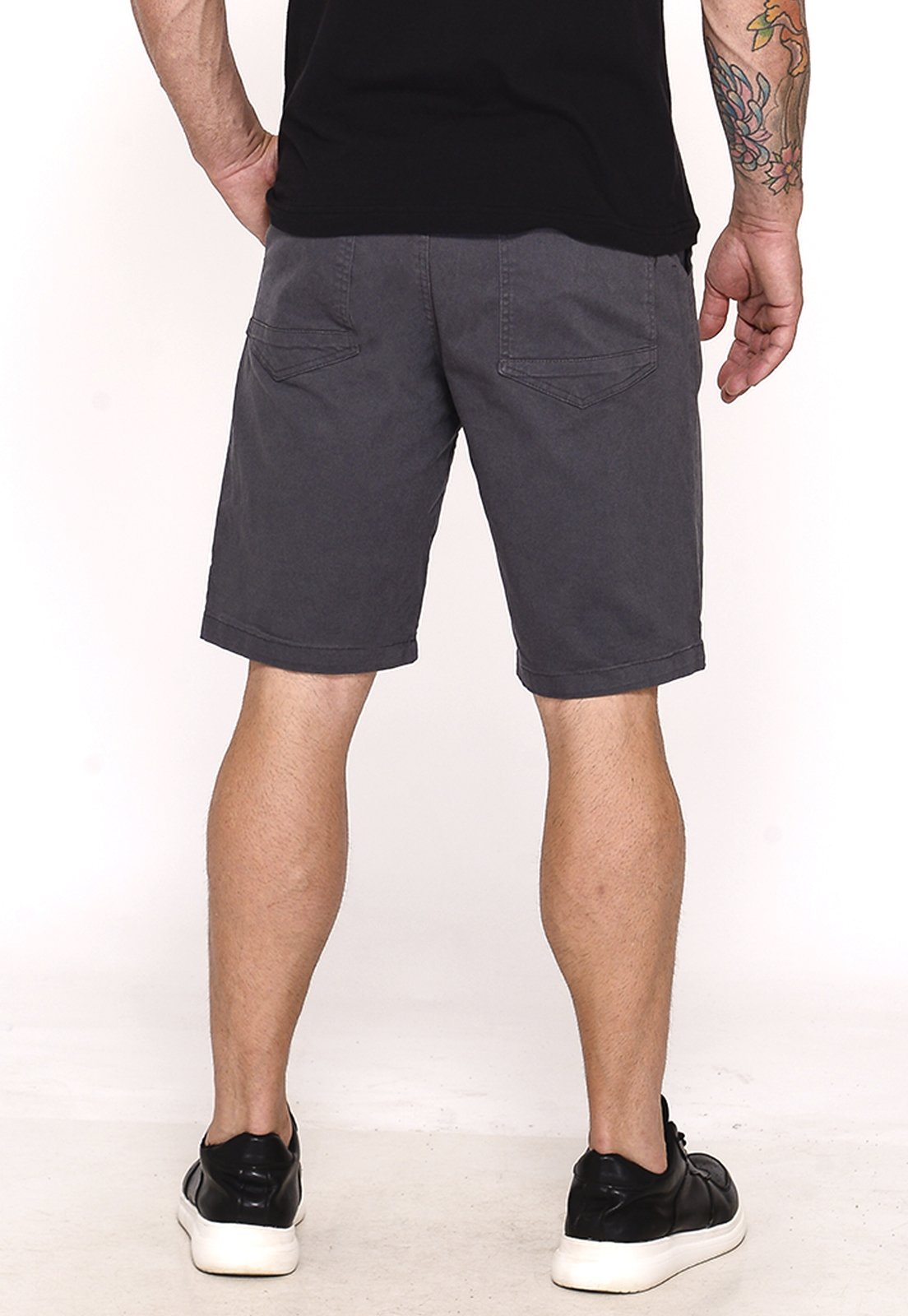 Vista 3 Bermuda Masculina Sarja Cós Elástico Casual Confortável Estilo Urbano Cinza Escuro Macaw amarelo Macaw amarelo