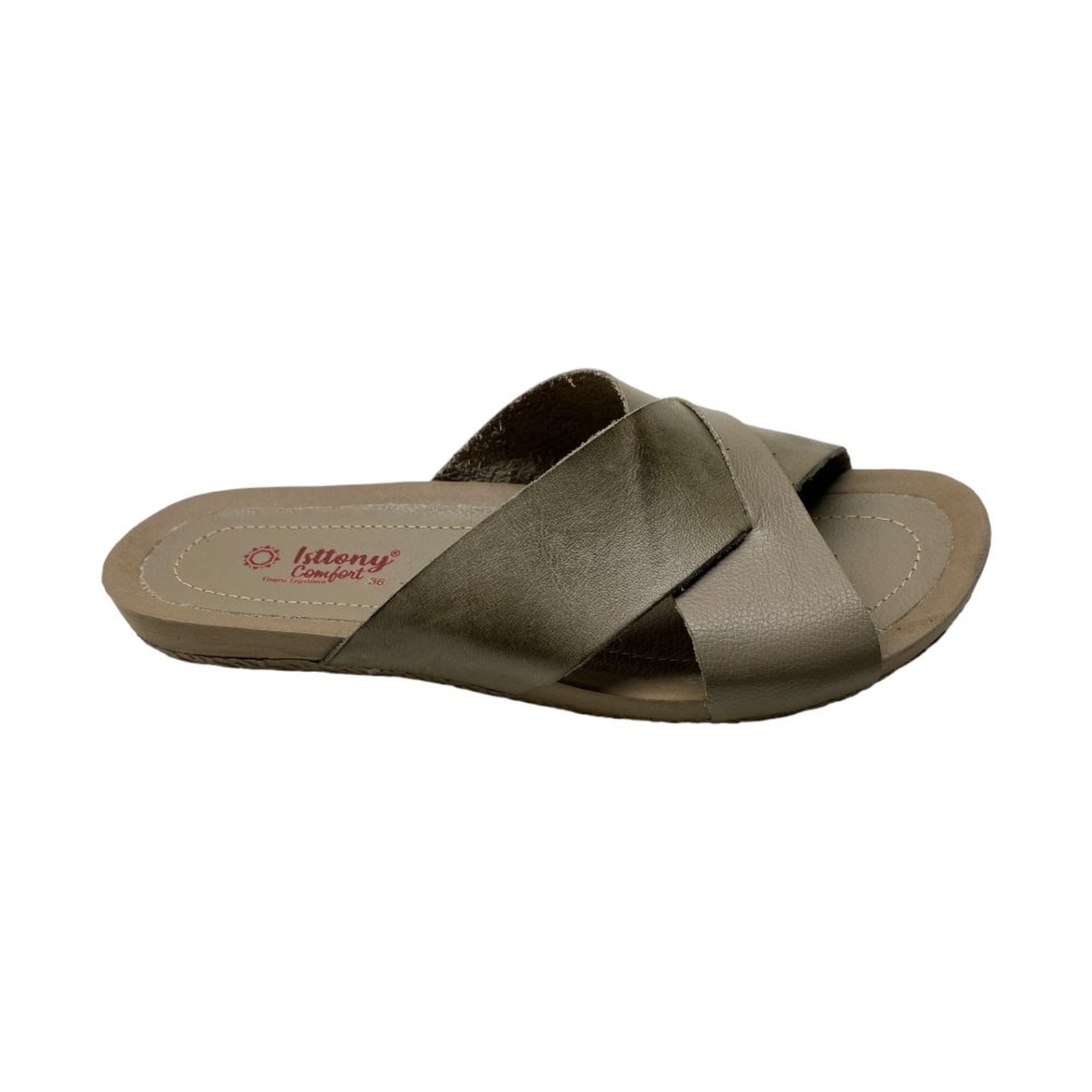 Chinela Feminina de Couro Isttony GB CINZA