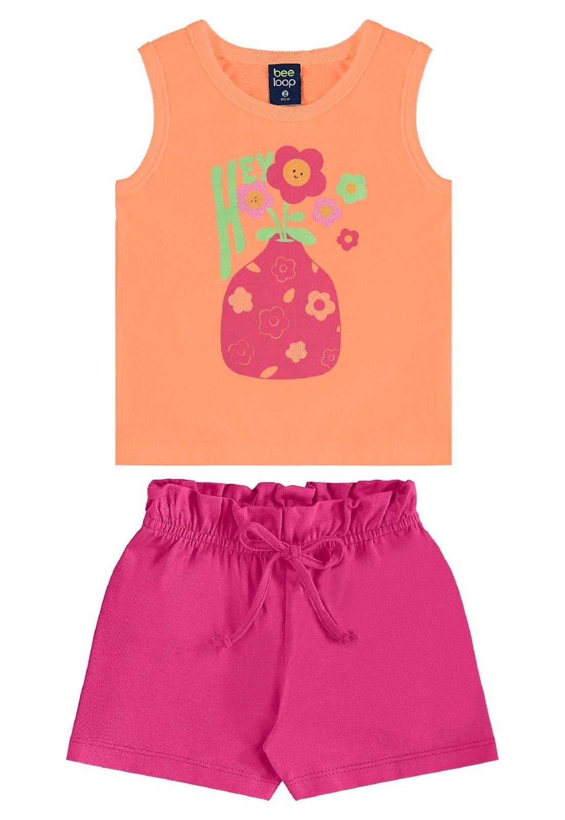 Vista 2 Infantil - Conjunto Regata Florezinhas Short Bee Loop laranja Bee Loop laranja