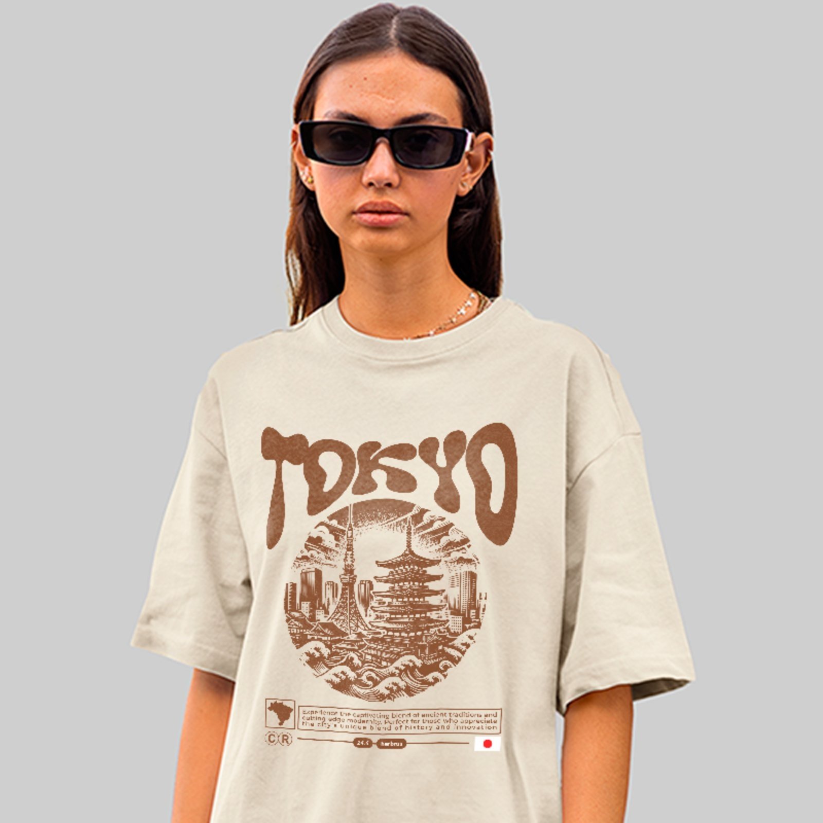 Camiseta Oversized Tokyo Japão Estilo Street Oriental Unissex Off White