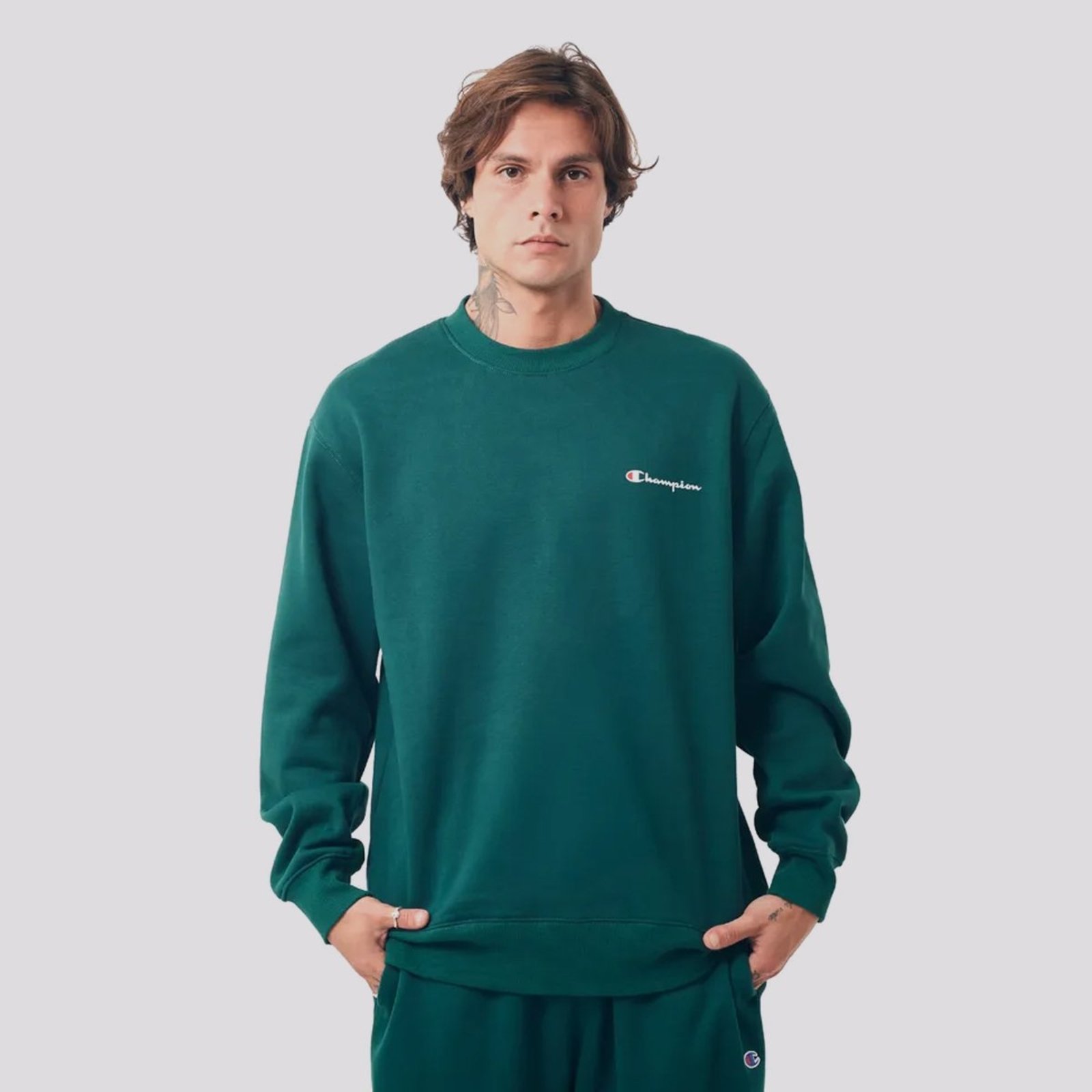 Moletom Champion Crewnek Athletic Mini Script Verde
