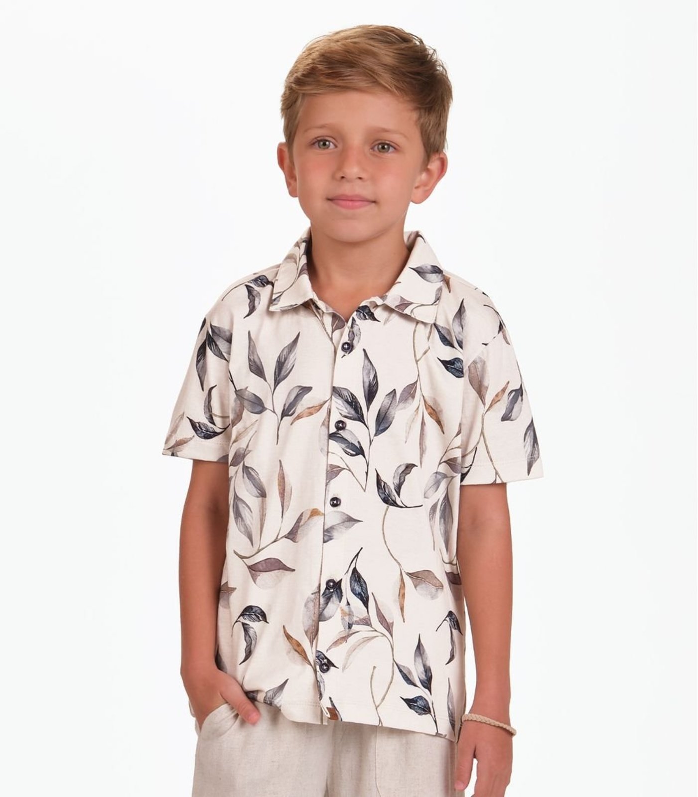 Infantil - Camisa Meia Malha Menino Trick Nick Bege