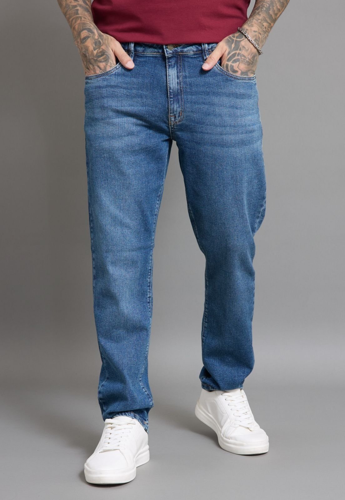 Calça Jeans Slim Masculina Vintage Marmorizada Dialogo na Cor Azul