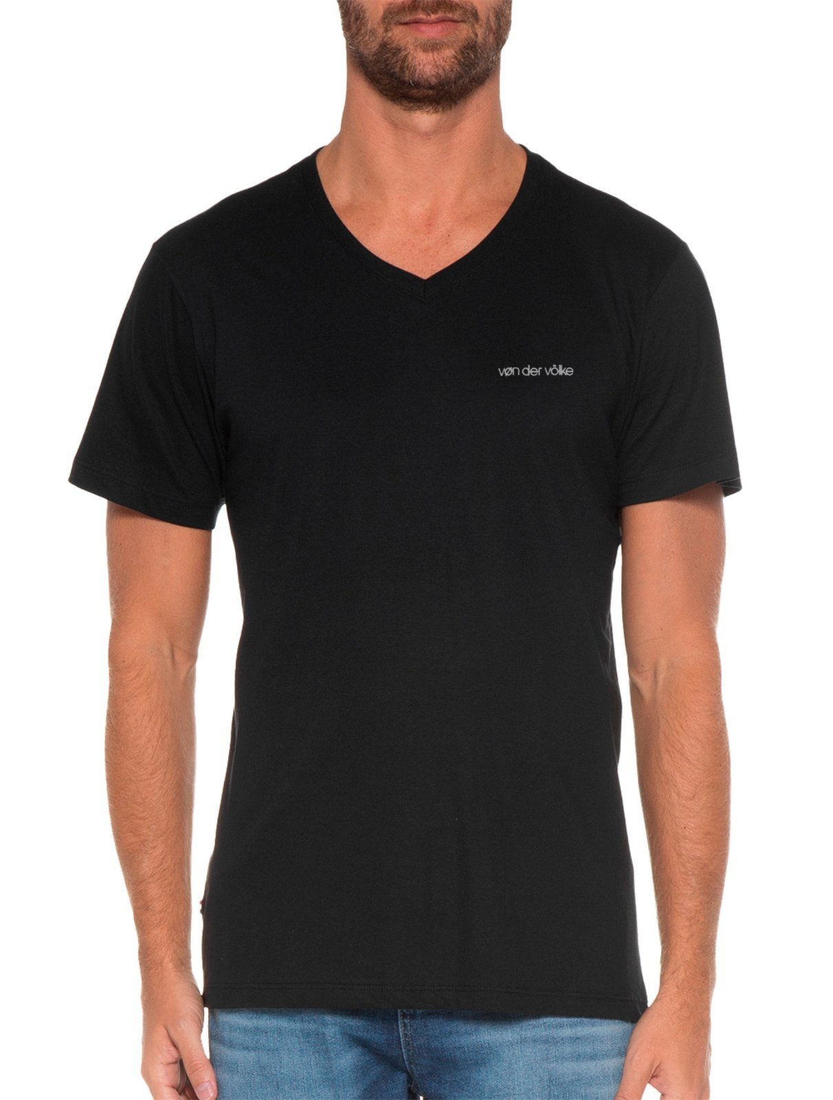 Camiseta Von der Volke Masculina Origineel V-Neck Basis Logo Preta