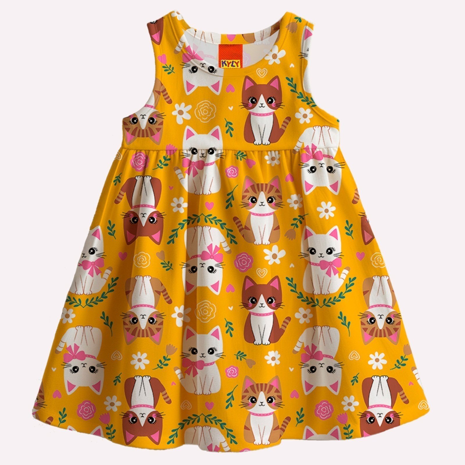Vista 2 Infantil - Vestido Menina Gatinhos Kyly amarelo Kyly amarelo