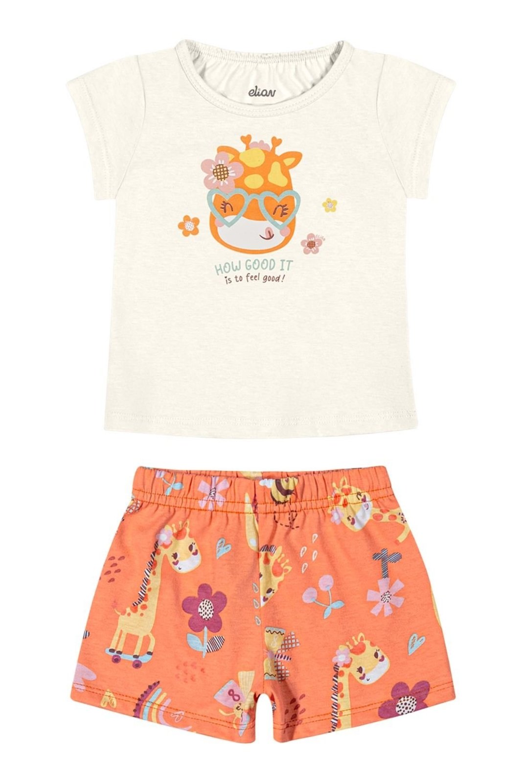 Vista 2 Infantil - Conjunto Manga Curta Menina Girafa Elian bege Elian bege