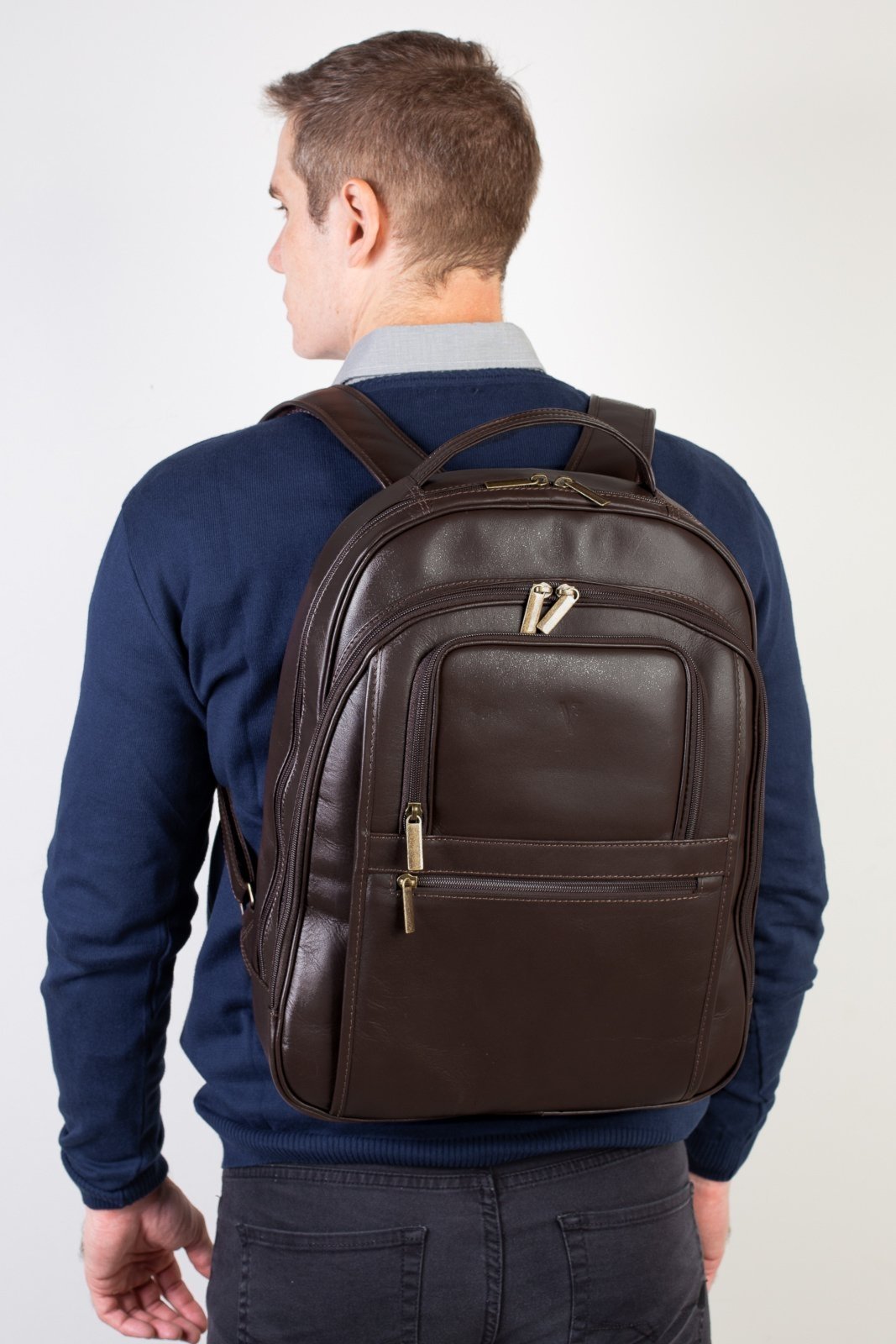 Mochila Vira Vento Executiva De Couro Italiano Office - Café