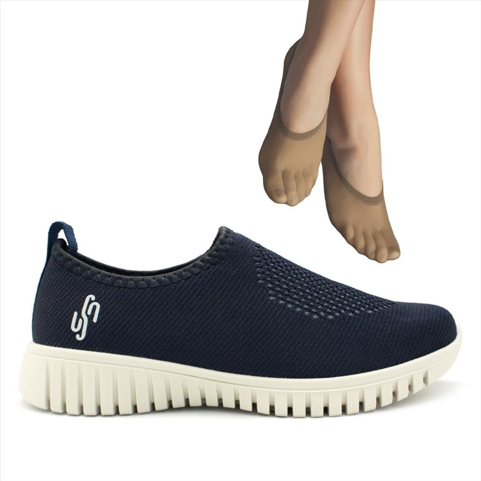 Tênis Usaflex Feminino Tricot AE2208+2P de Meias Color Sports Sapatilha 9055.001