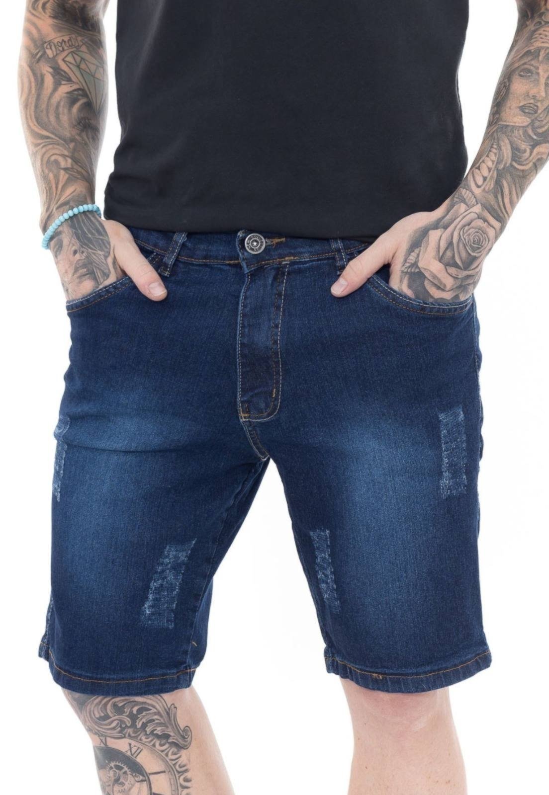 Bermuda Jeans Masculina Tempo Hábil Premium Casual Dark Blue