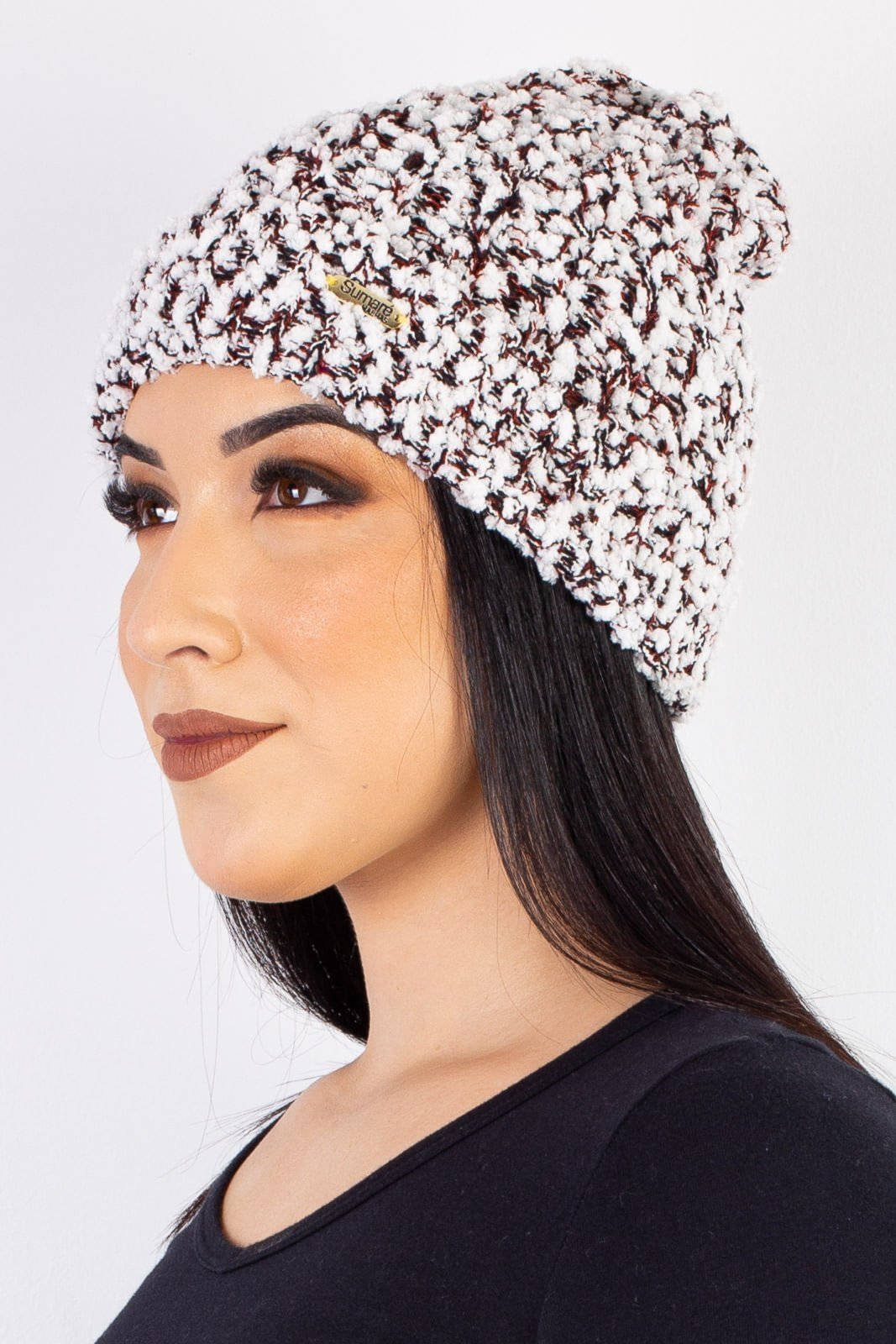 Vista 2 Gorro feminino de malha tricô 60021 Mesclado Enluaze branco Enluaze branco