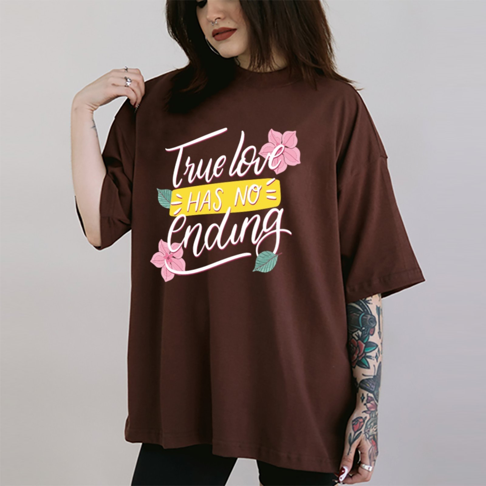 Vista 2 Camiseta Ousy Amor Verdadeiro Oversized Feminina preto ousy preto