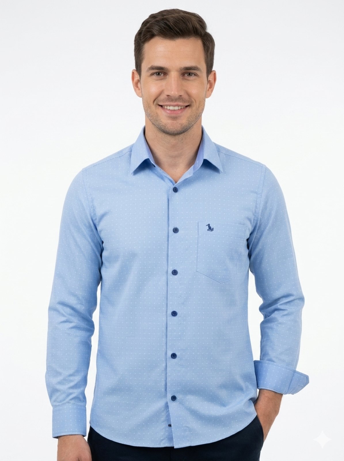 Camisa Social Amil Comfort Market Com Bolso Estampado Misto Macia e Fresca Azul