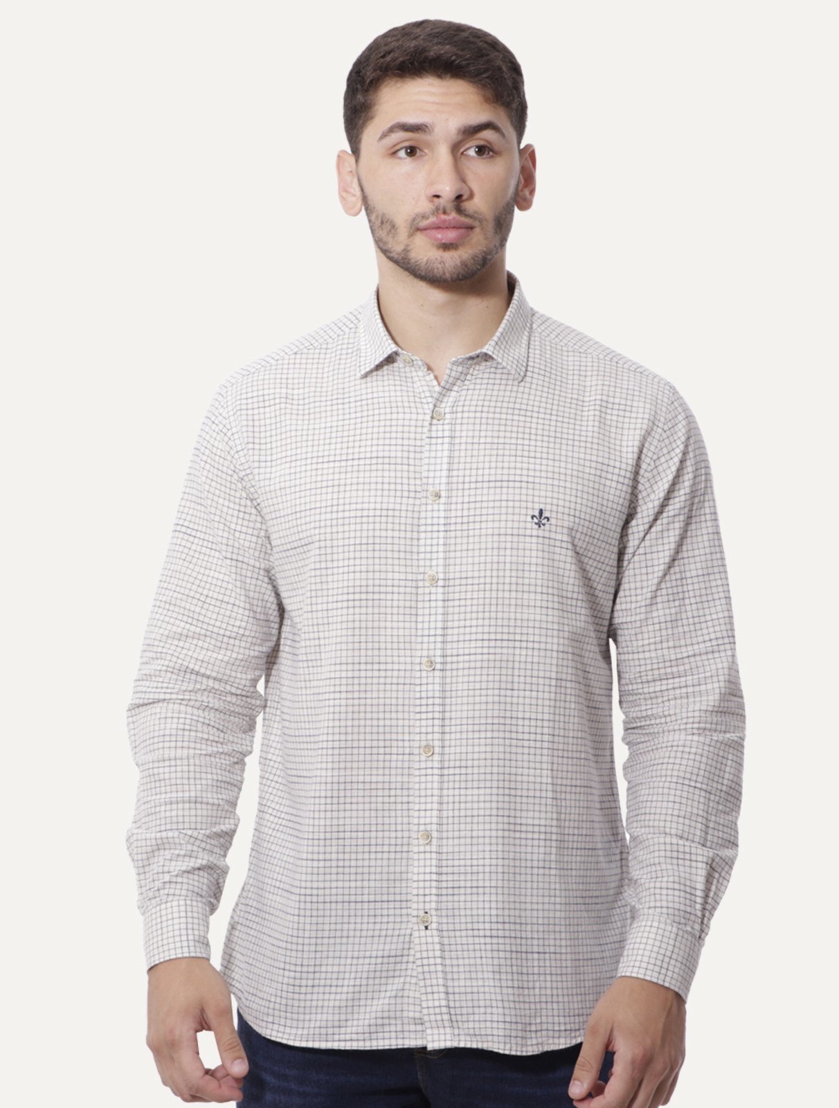 Camisa Dudalina Masculina Comfort Slub Cotton Xadrez Off-White
