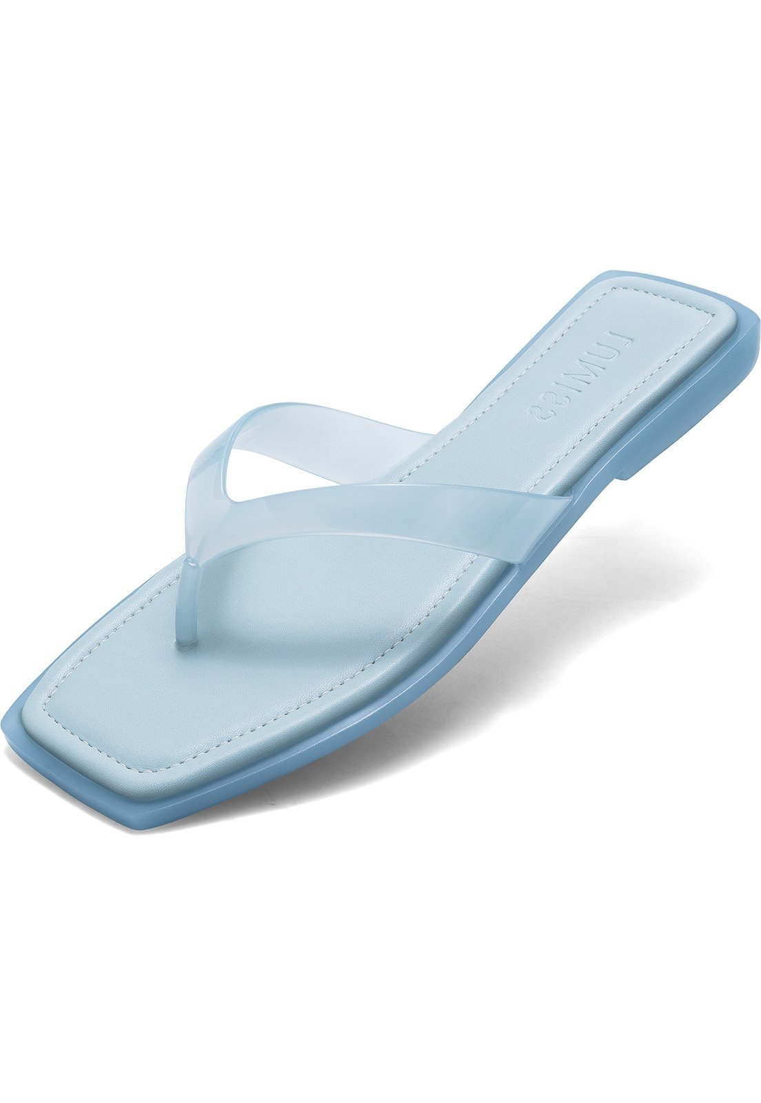 Rasteira Feminina Lumiss Jelly Chinelo De Dedo Tira Transparente Bico Quadrado Azul