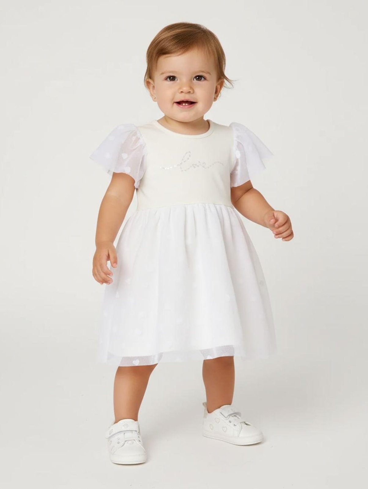 Vestido Cotton Com Tule Para Menina - NATURAL