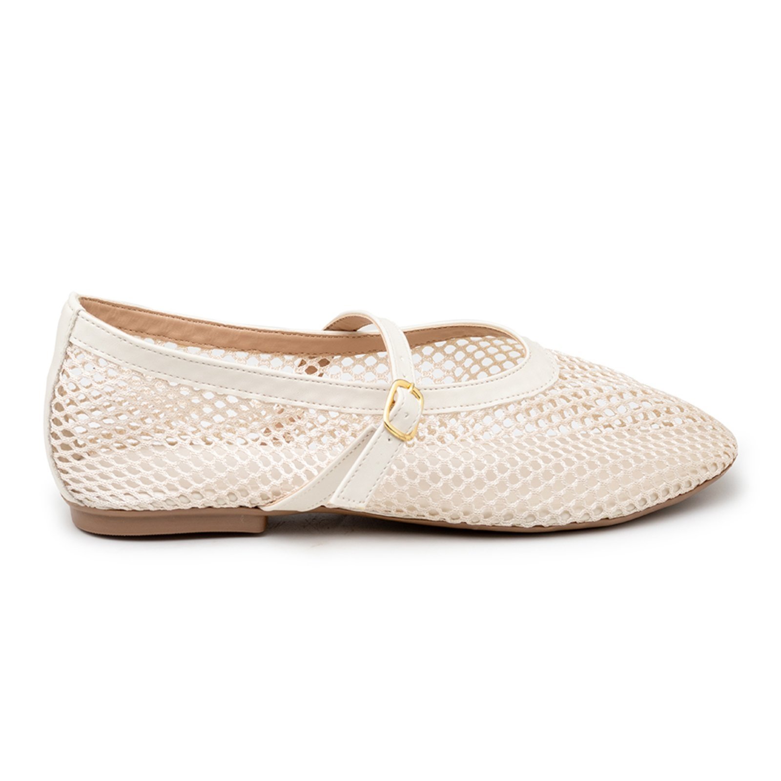 Vista 3 Sapatilha Boneca em Tela com Tira de Fivela 5400 Off White off-white white off-white white