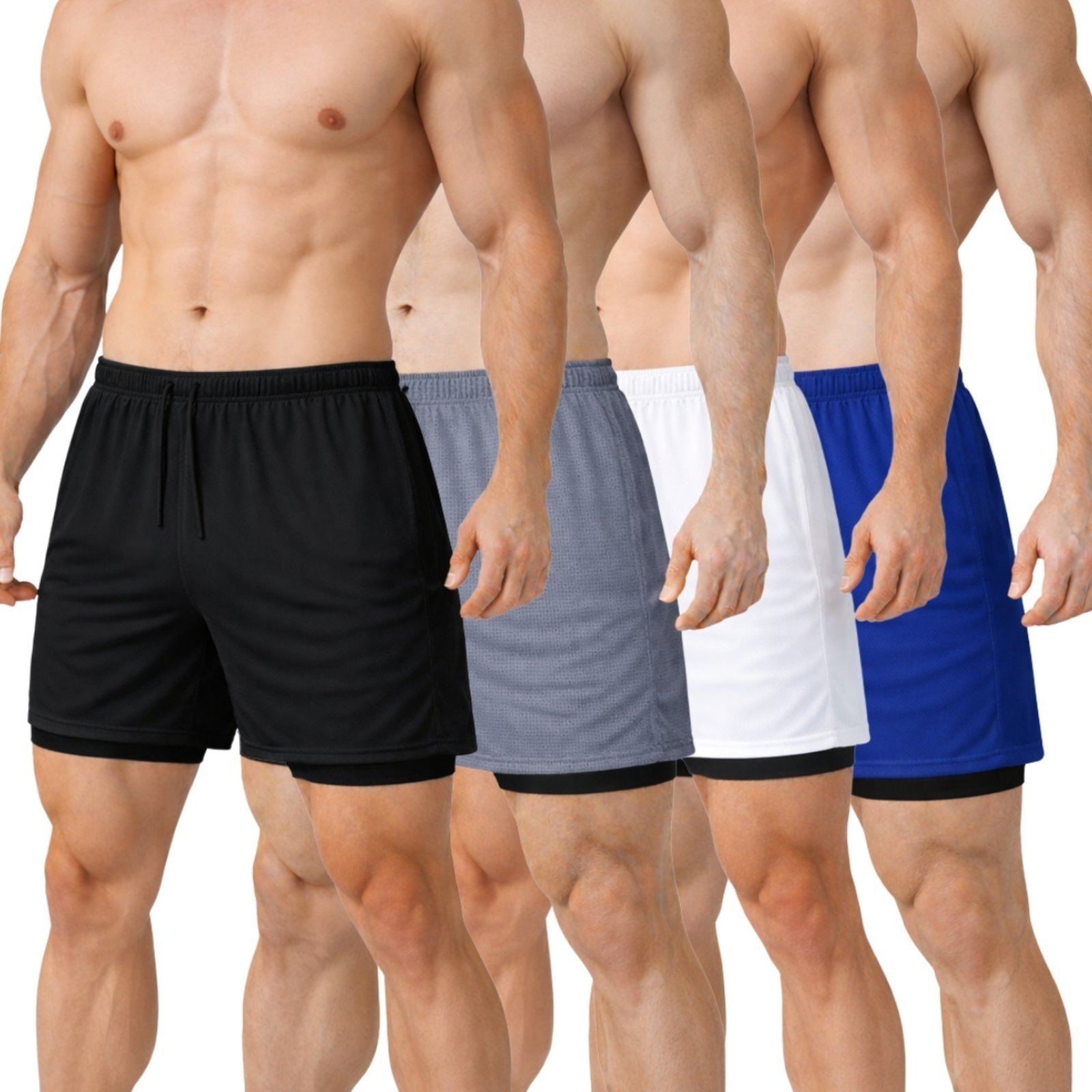 Kit 4 Short Treino Dry Fit Térmico 2 em 1 com Bolso para Celular e Porta-Toalha Calção Fitness Academia