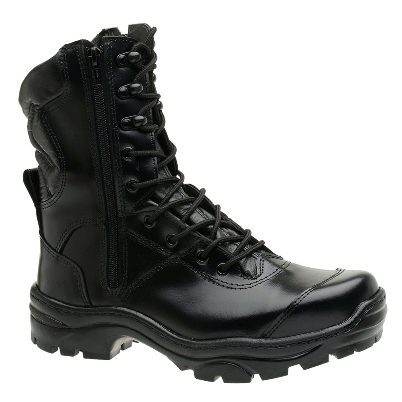 Bota Militar Accona em Couro Preto Cano Médio com 2 Zíperes 8100LP