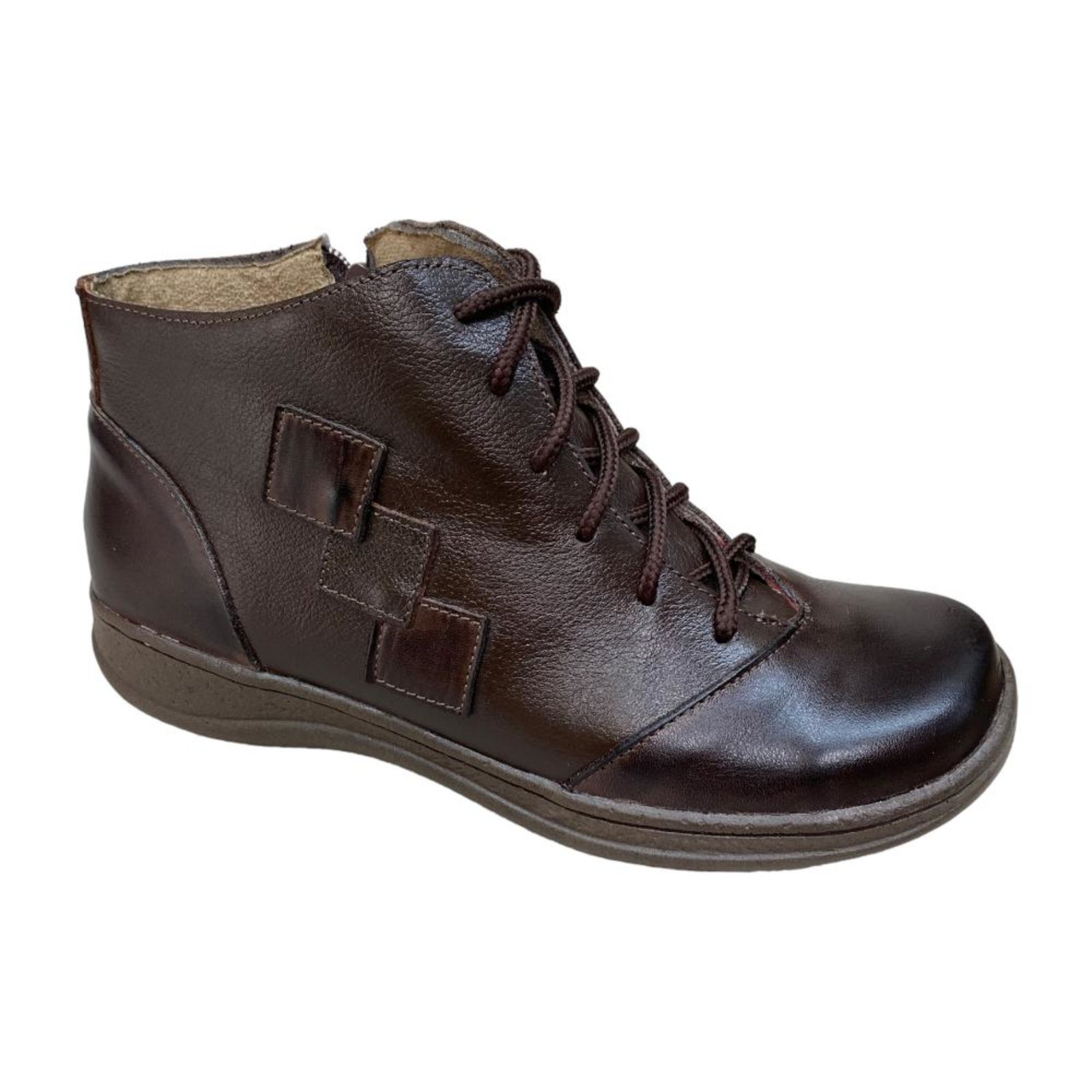 Bota de Amarrar De Couro Isttony Quadriculado Marrom