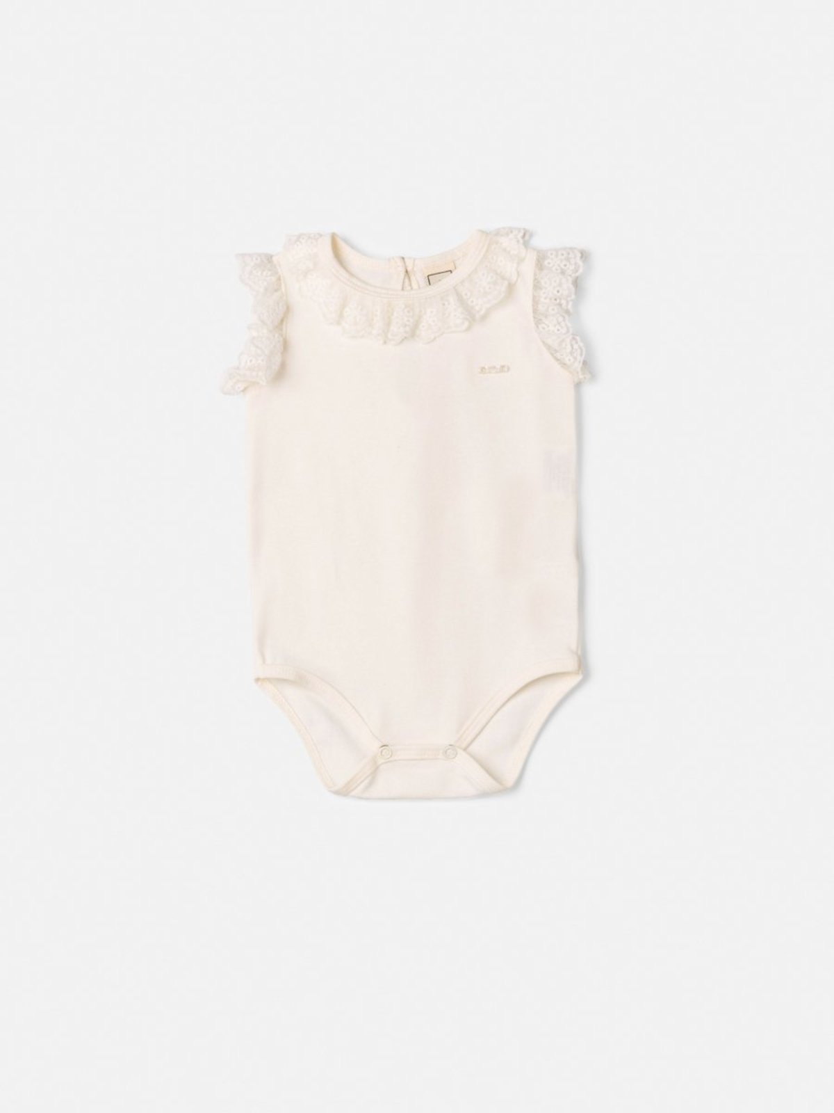 Infantil - Body com Detalhes de Renda na Gola e Renda - Off White