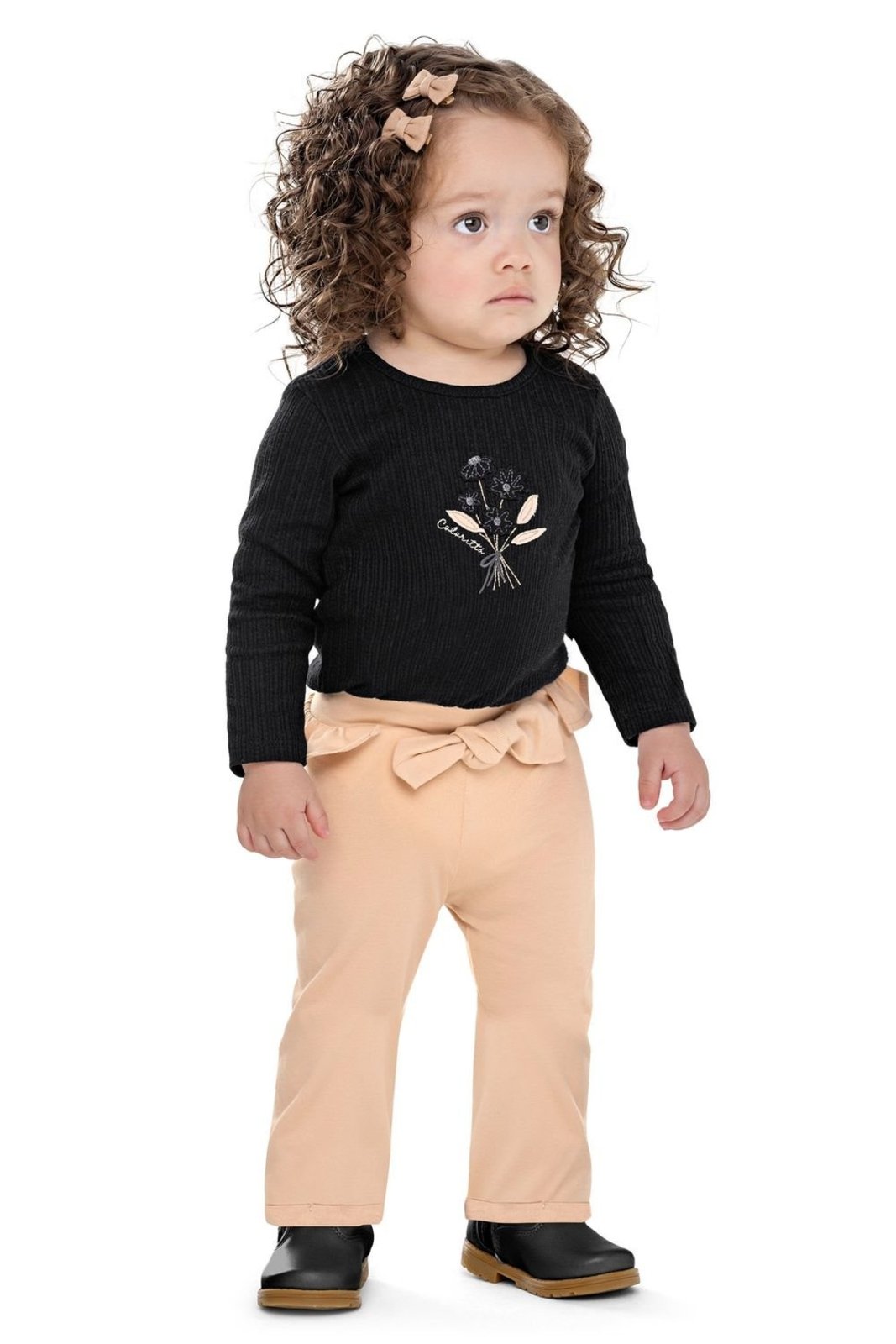 Infantil - Conjunto Longo Menina Bordado Flor Colorittá Preto