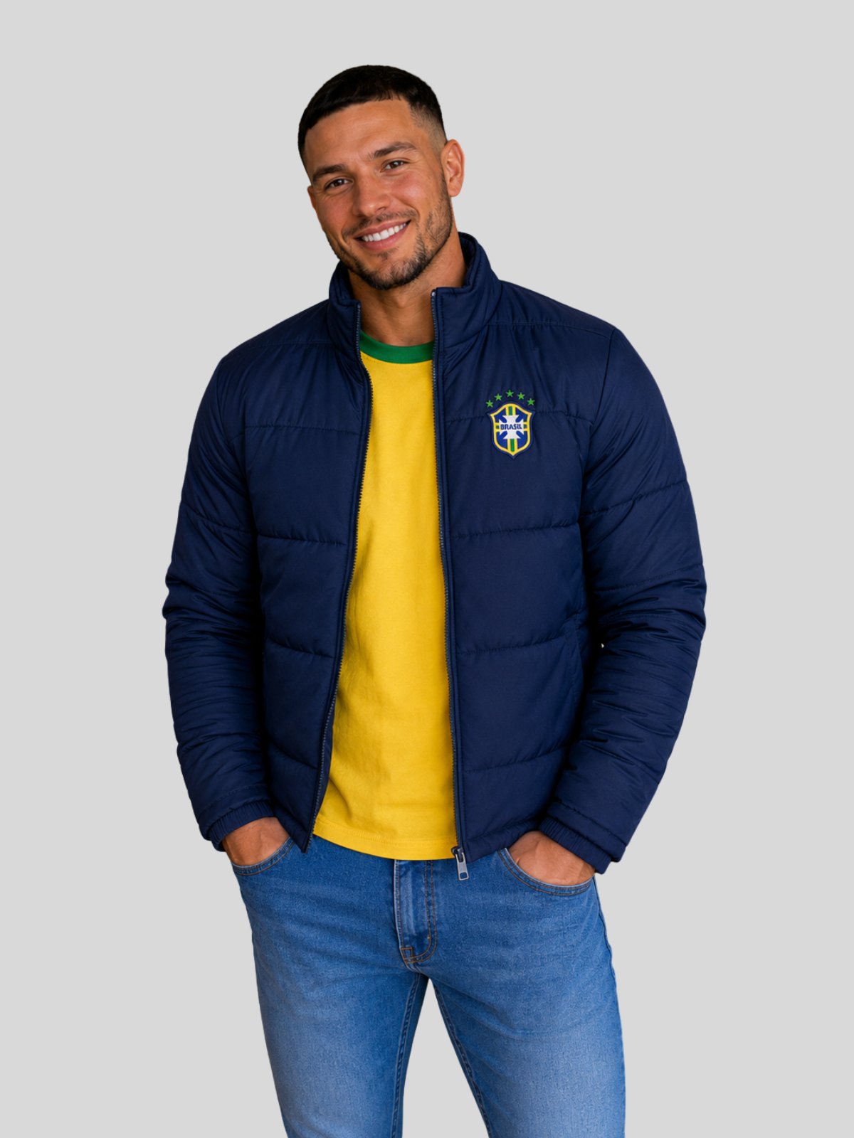 Jaqueta Puffer Bobojaco Brasil Masculina Azul Marinho