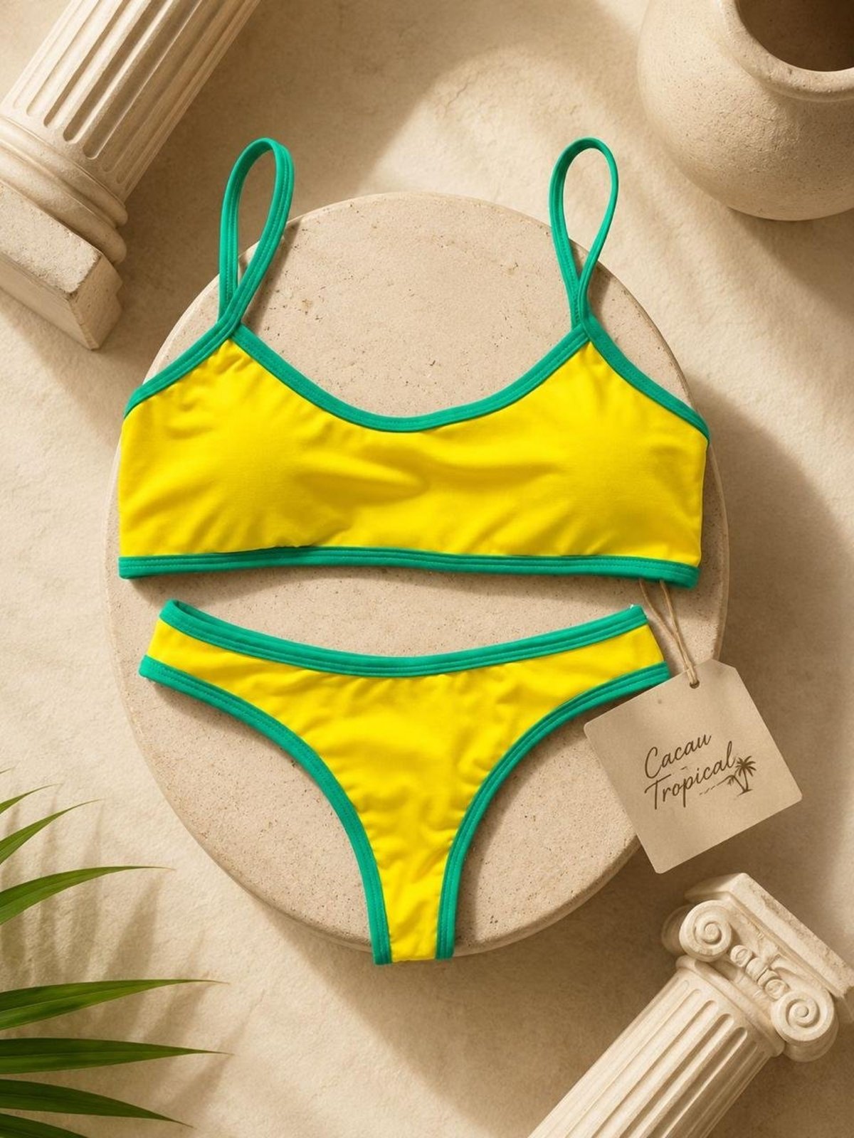 Biquíni Brasil Feminino com Acabamento Verde Cacau Tropical Estilo Praia Piscina e Verão