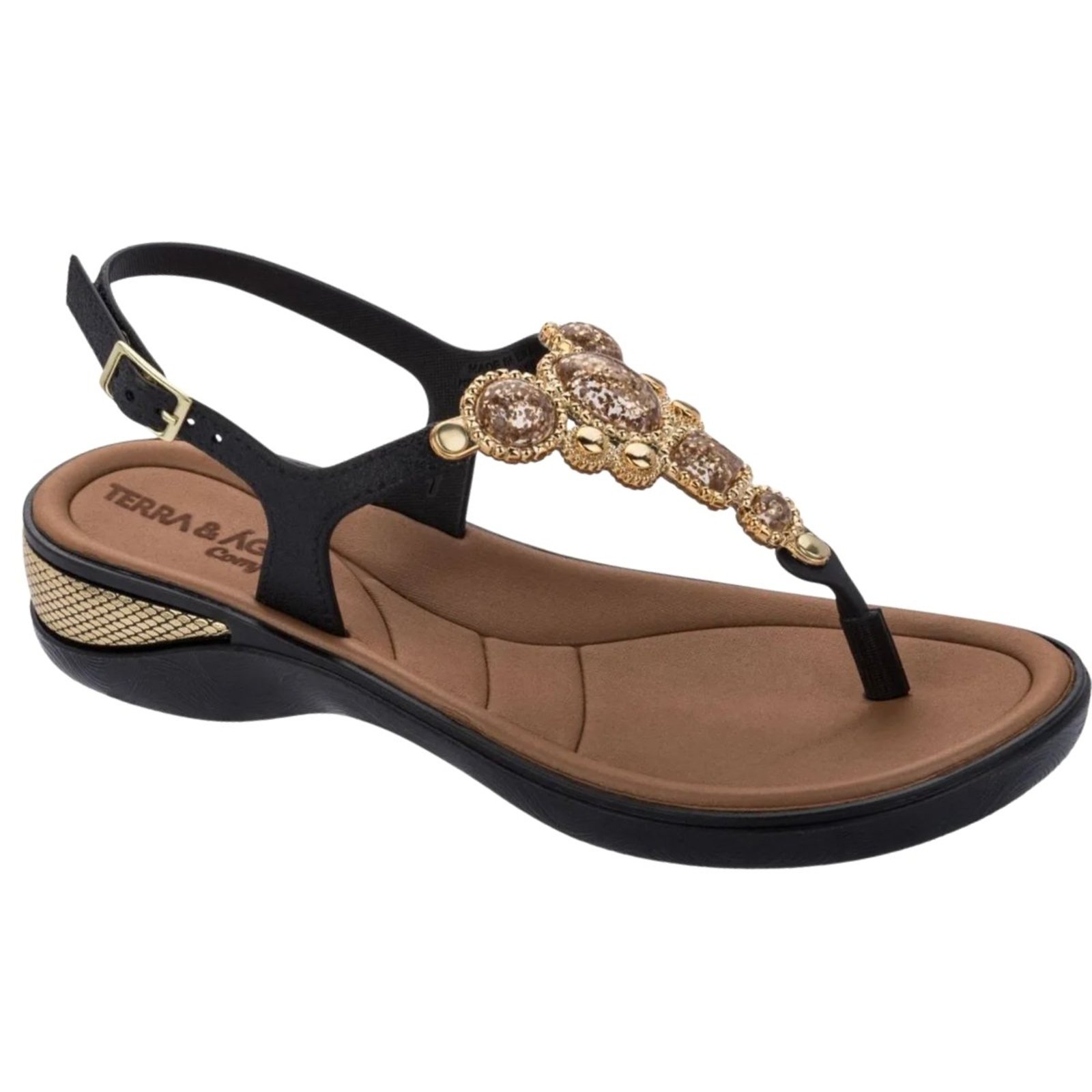 Sandália Terra E Água Anabela Comfort 489804 Terra E Agua Preto
