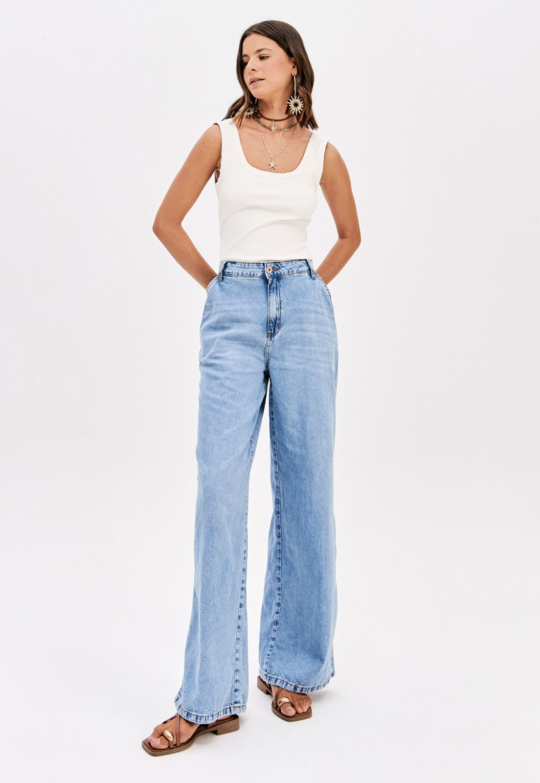 Calça Jeans My Favorite Wide Leg Pocket Azul