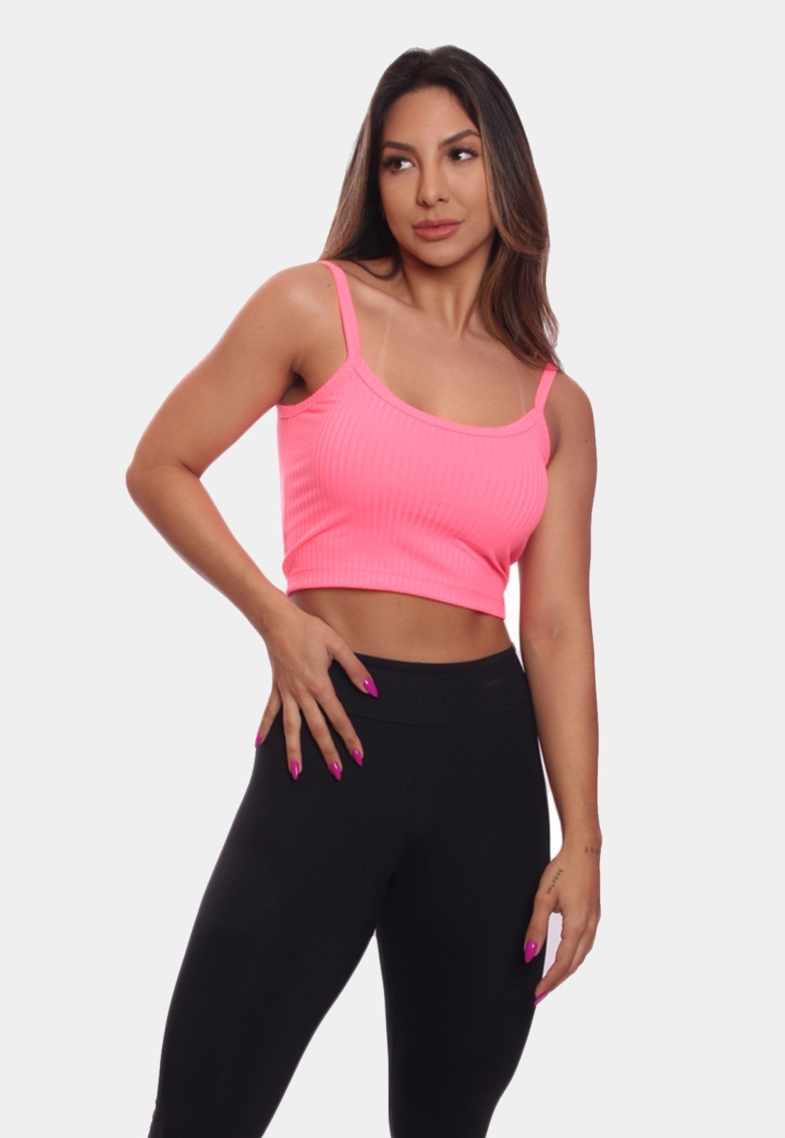Vista 3 Kit 3 Top Cropped Alcinha Canelado Feminino Lisa Blusa Blusinha Básica Colorido ADRIBEN multicolorido ADRIBEN multicolorido