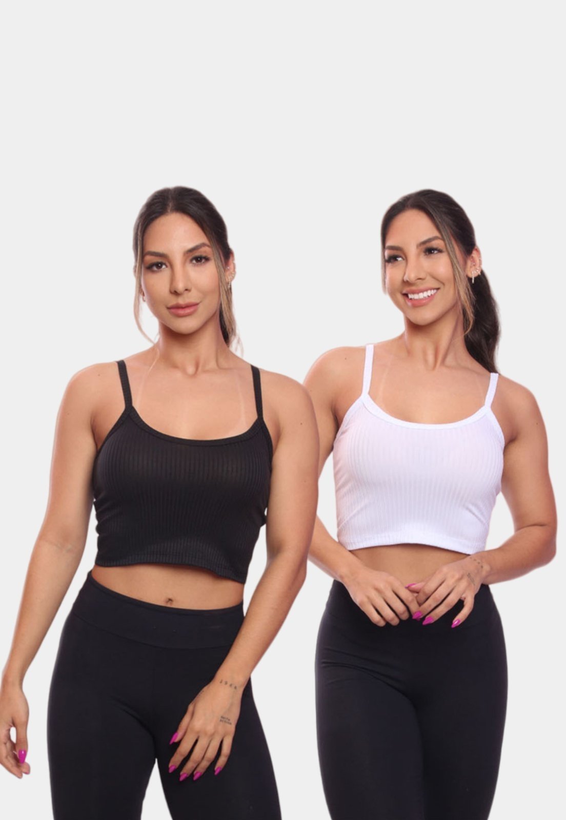 Vista 2 Kit 2 Top Cropped Alcinha Canelado Feminino Lisa Blusa Blusinha Básica Colorido ADRIBEN multicolorido ADRIBEN multicolorido