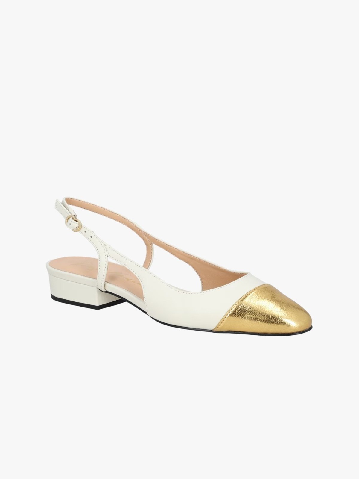 Scarpin Luiza Barcelos Salto Baixo Off White E Dourado