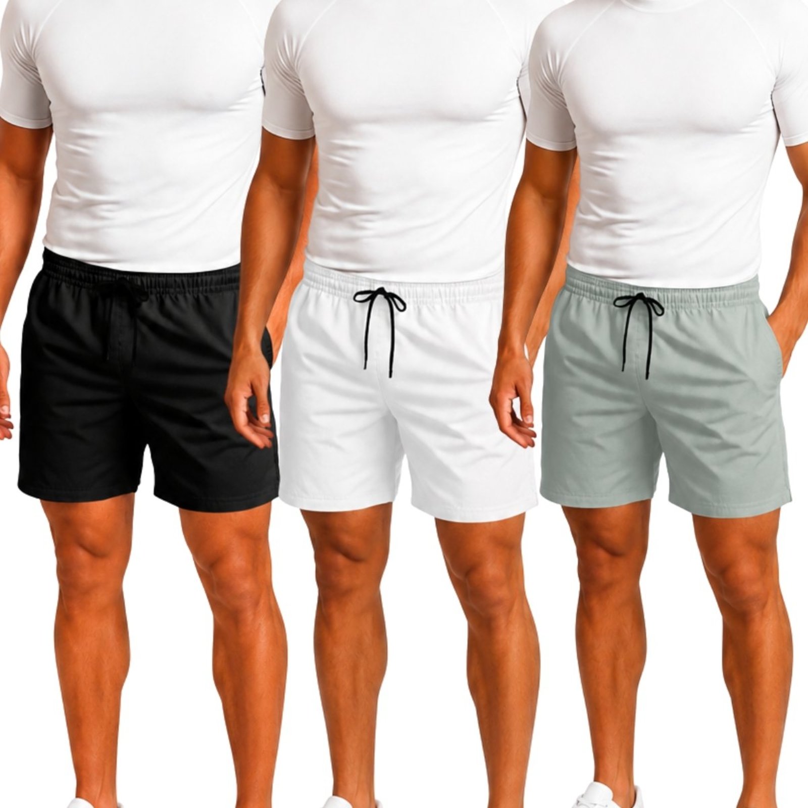 Kit 3 Short Tactel Leve Moda Praia Liso Bermuda Masculina