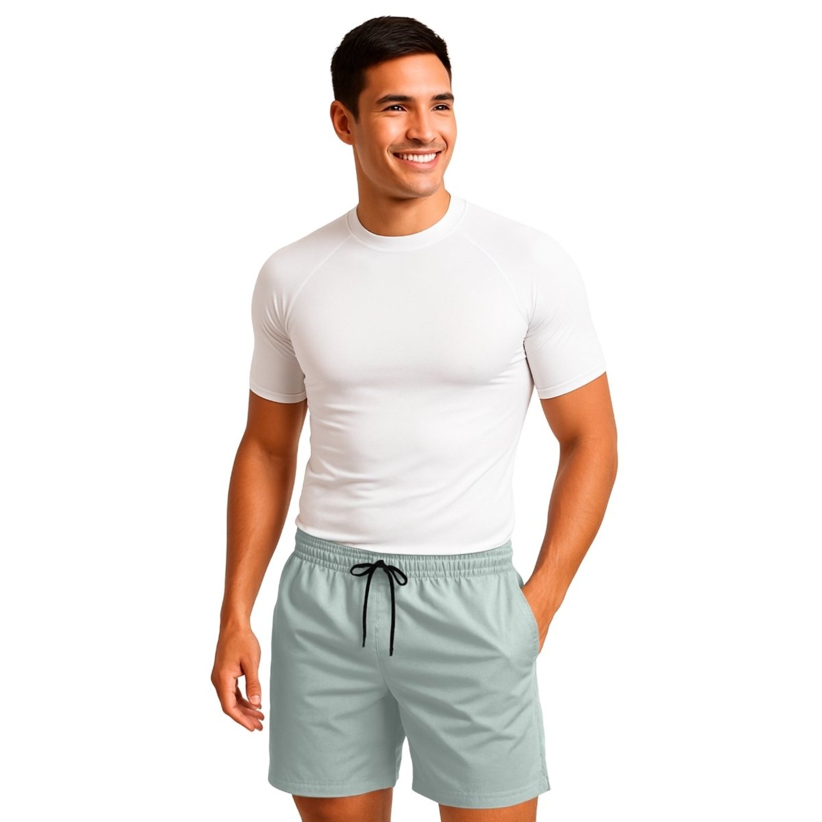 Vista 3 Kit 3 Short Tactel Leve Moda Praia Liso Bermuda Masculina Relaxado vermelho Relaxado vermelho
