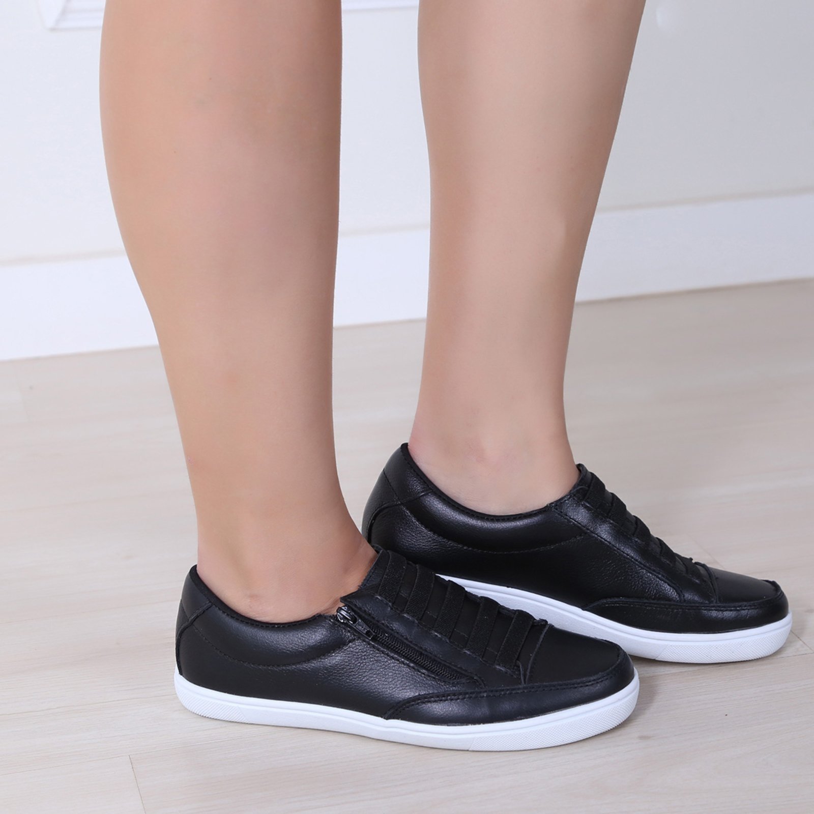Tênis de Couro Casual Básico Confortável Leve Preto